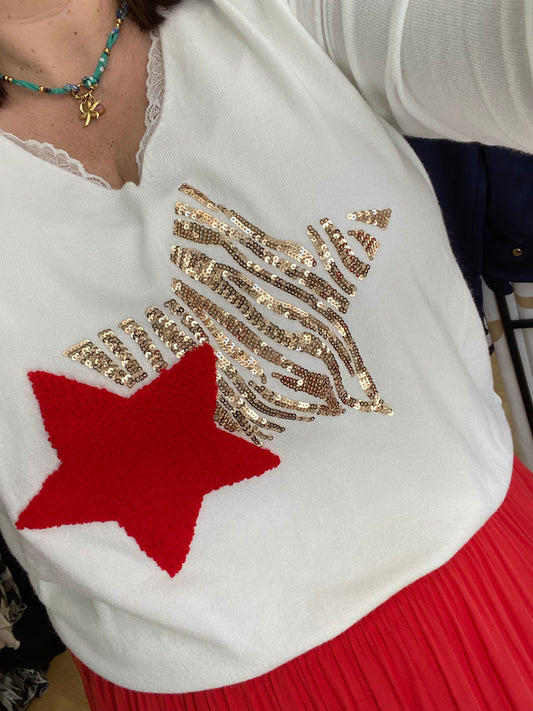Pull rouge ÉTOILE DORÉE