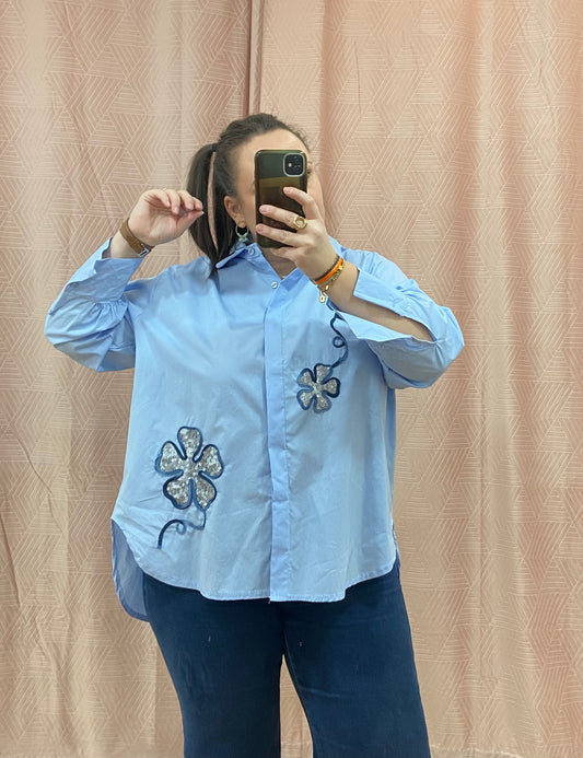 Chemise bleue GT FLOWER