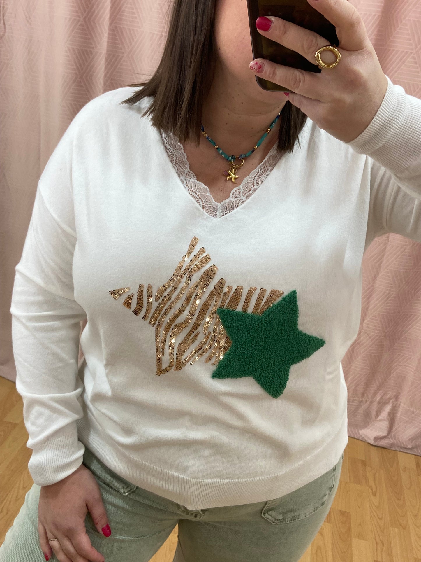 Pull vert ÉTOILE DORÉE