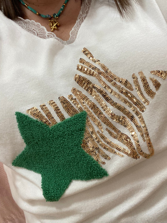 Pull vert ÉTOILE DORÉE