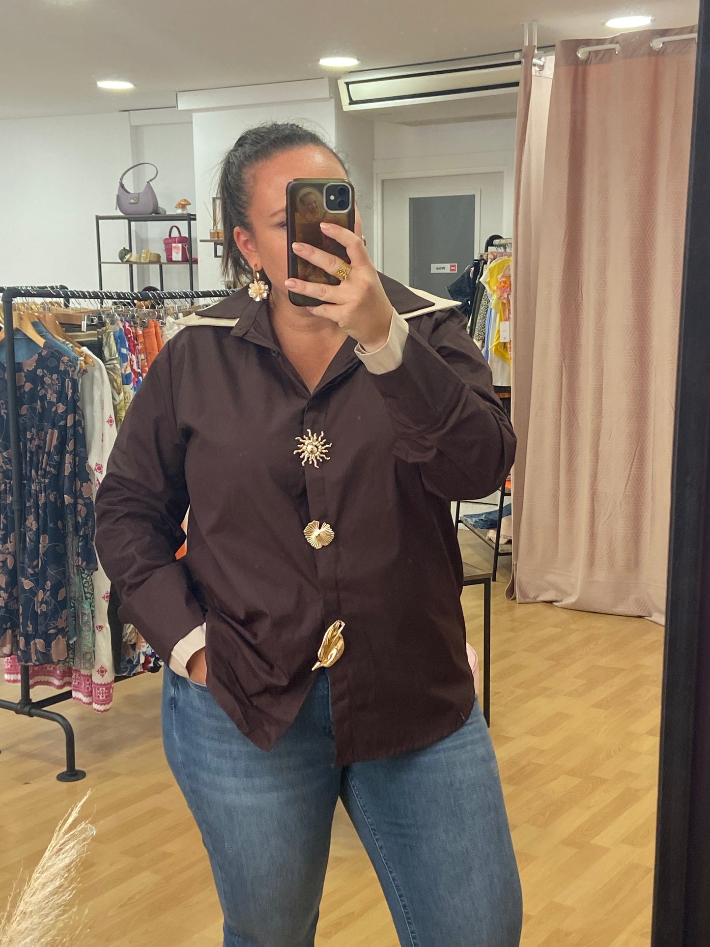 Chemise marron BROCHES