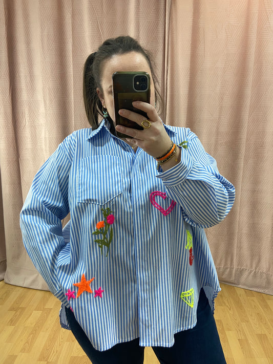 Chemise bleue BRODERIE