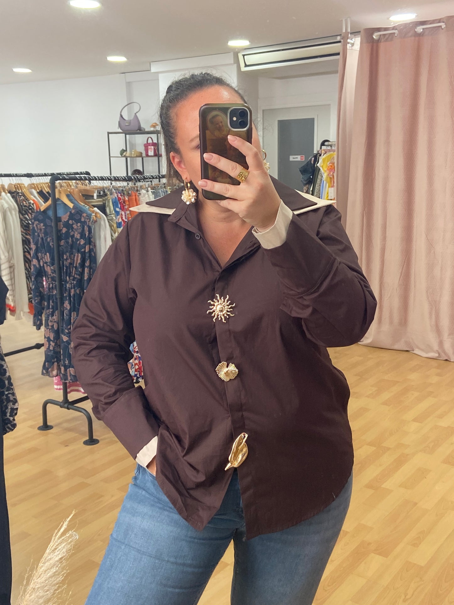 Chemise marron BROCHES