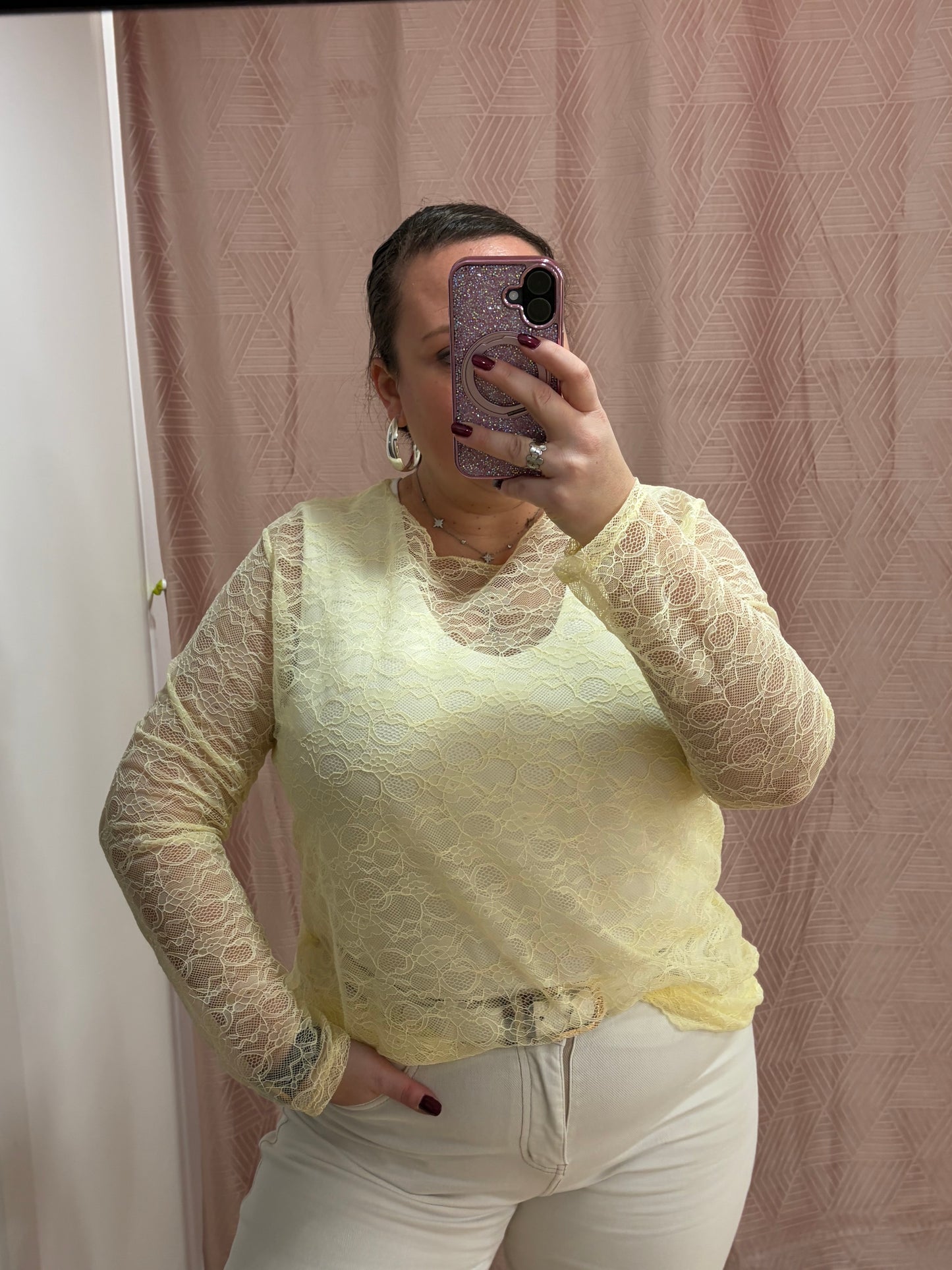 Top jaune dentelle