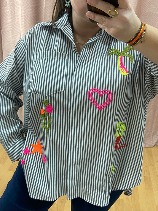 Chemise noire BRODERIE