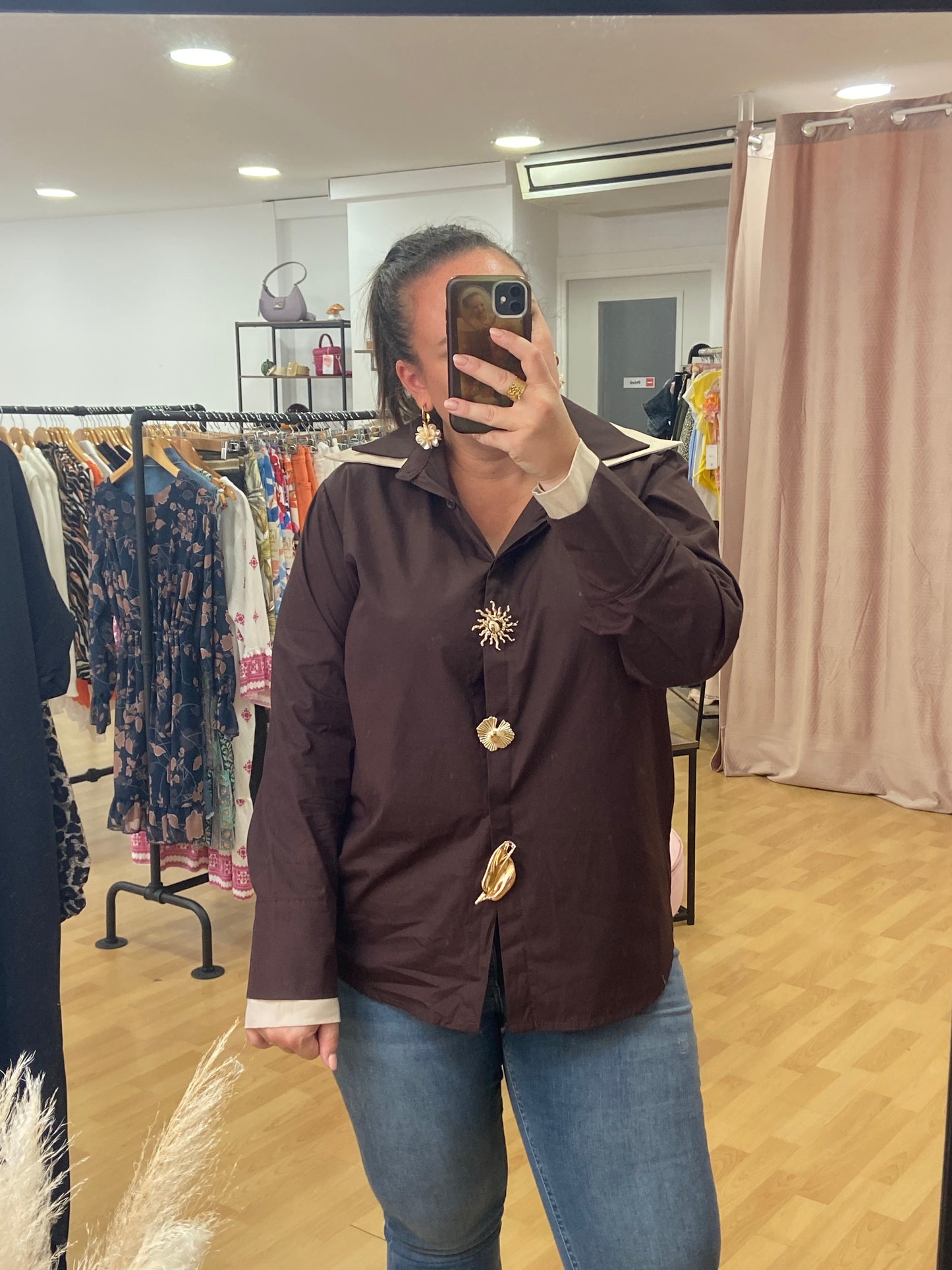 Chemise marron BROCHES