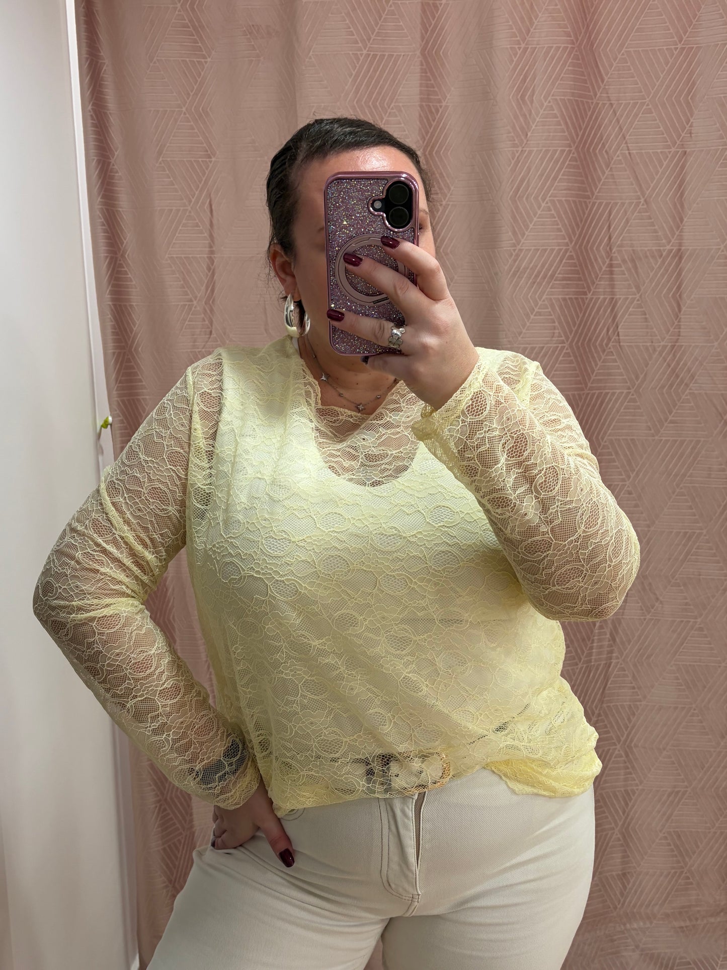 Top jaune dentelle