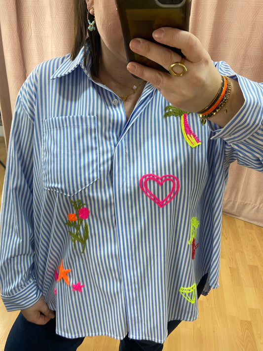 Chemise bleue BRODERIE