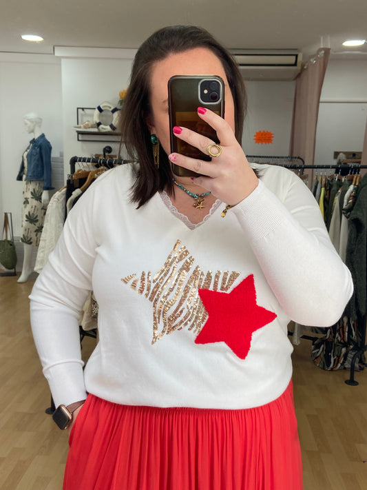 Pull rouge ÉTOILE DORÉE