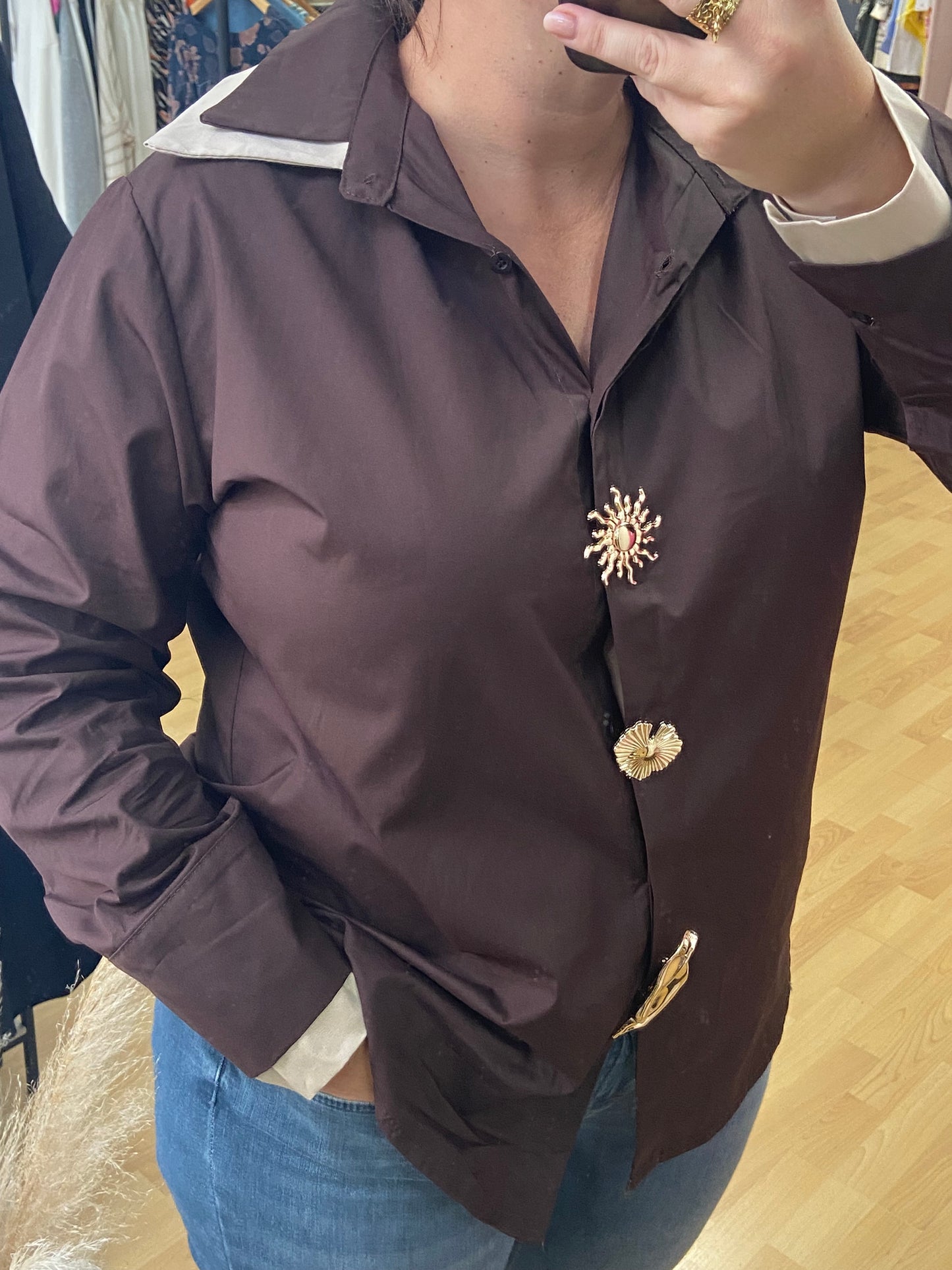 Chemise marron BROCHES