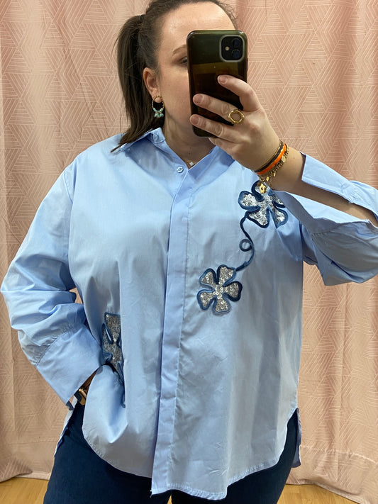 Chemise bleue FLOWER
